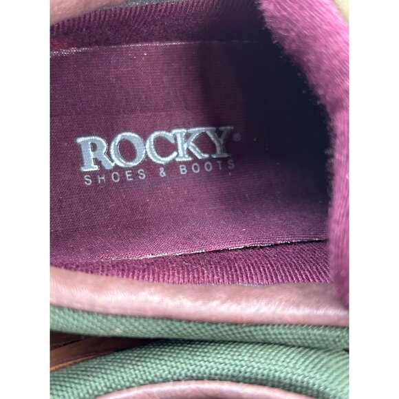 Vintage Rocky Mens Leather Hiking Shoes 8.5M Brown Green Accents Rugged Loafer - Picture 8 of 9